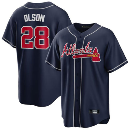 A.Braves #28 Matt Olson Navy Game Player Baseball Jerseys