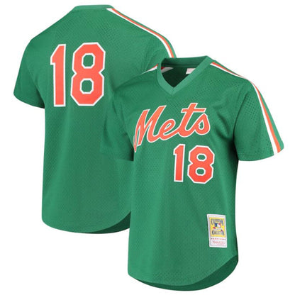 Baseball Jerseys NY.Mets #18 Darryl Strawberry Green Cooperstown Mesh Batting Player Jersey