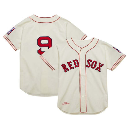 B.Red Sox #9 Ted Williams Player Cooperstown Collection 1939 Authentic Jersey - Cream Stitched Baseball Jerseys