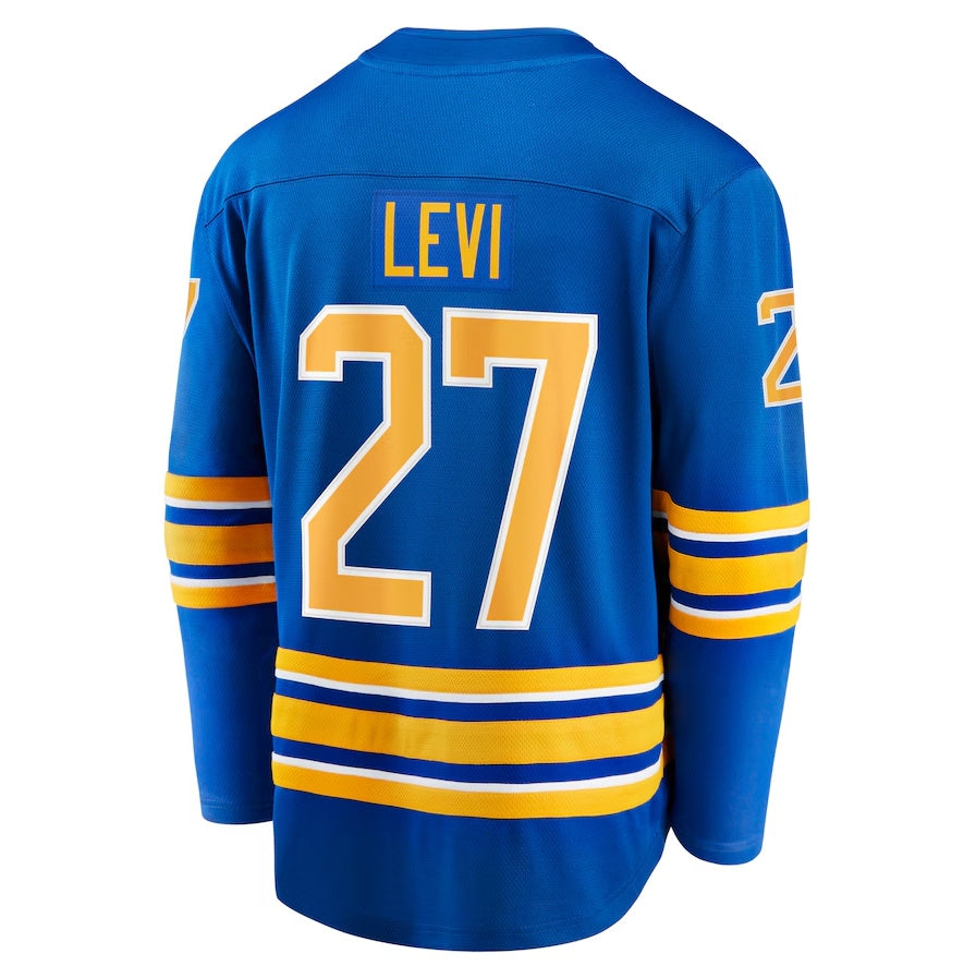 B.Sabres #27 Devon Levi Player Fanatics Home Breakaway Jersey - Royal Stitched American Hockey Jerseys