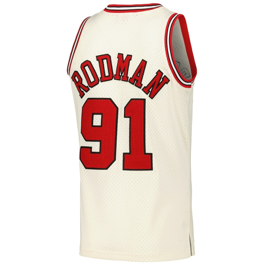 C.Bulls #91 Dennis Rodman Player Chainstitch Swingman Jersey - Cream American Basketball Jerseys