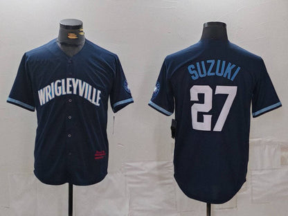 C.Cubs #27 Seiya Suzuki Player Navy City Connect Cool Base Stitched Baseball Jerseys