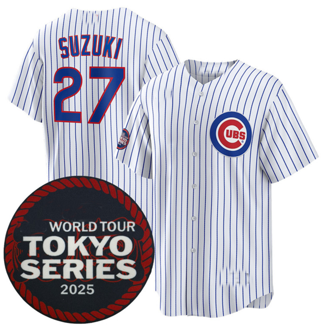 C.Cubs #27 Seiya Suzuki Player White 2025 World Tour Tokyo Series Home Stitched Baseball Jerseys