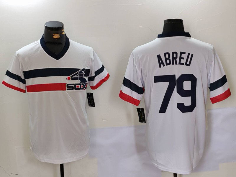 C.White Sox #79 Jose Abreu Player White NEW Throwback Cool Base Baseball Jerseys