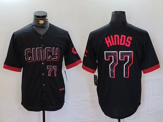 C.Reds #77 Rece Hinds Black Player Game Jersey Stitched Baseball Jerseys