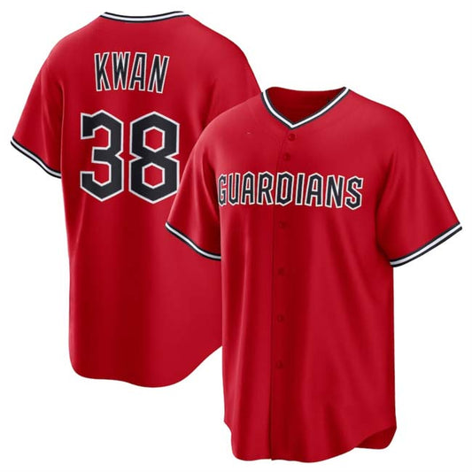 C.Guardians #38 Steven Kwan Player Red Game Jersey Cool Base Limited Stitched Baseball Jerseys