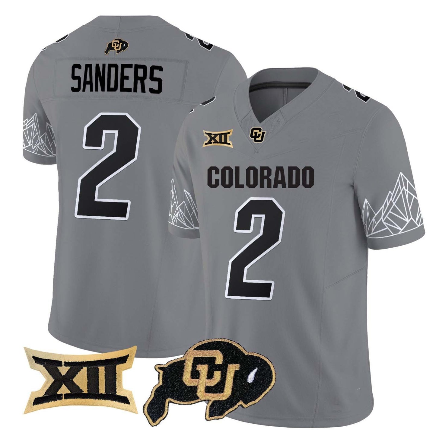 C.Buffaloes #2 Shadeur Sanders Gray Stitched American College Jerseys Player Game Jersey