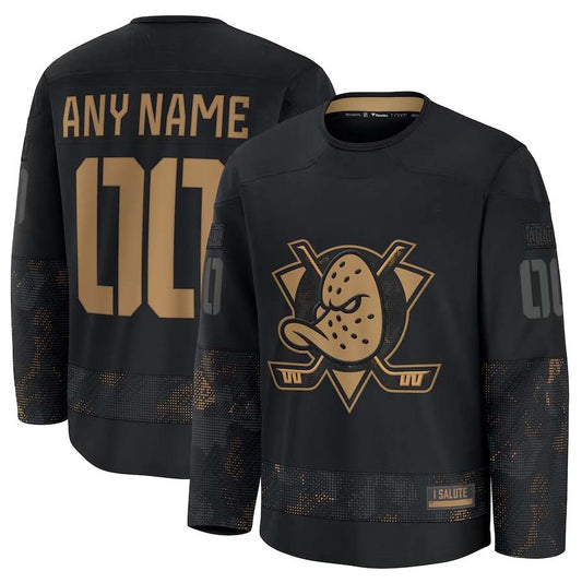 Custom A.Ducks Fanatics Long Sleeve Game Jersey - Black Stitched American Hockey Jerseys