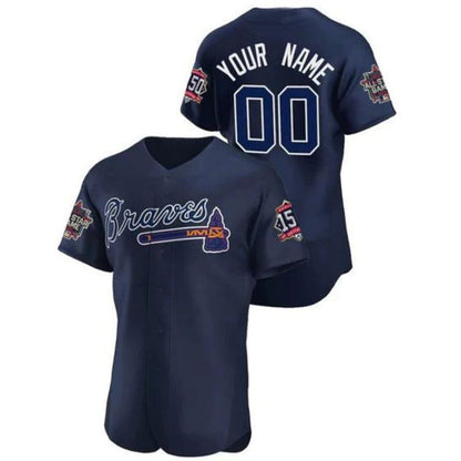 Custom A.Braves Golden Edition Navy Game Jersey Stitched Baseball Jerseys