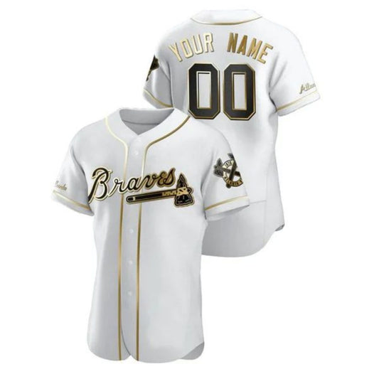 Custom A.Braves Golden Edition White Jersey Birthday gift Stitched Baseball Jerseys