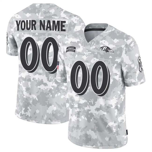 Custom B.Ravens F.U.S.E Arctic Camo Salute To Service Limited Stitched Football Jersey