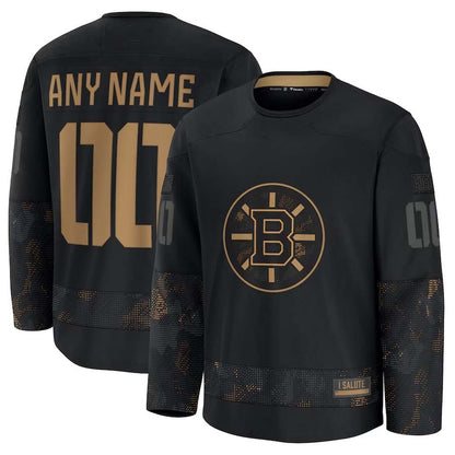 Custom B.Bruins Fanatics Long Sleeve Game Jersey - Black Stitched American Hockey Jerseys