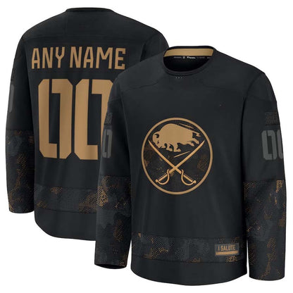 Custom B.Sabres Fanatics Long Sleeve Game Jersey - Black Stitched American Hockey Jerseys