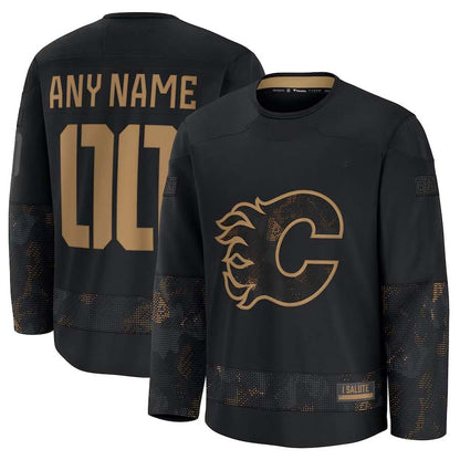 Custom C.Flames Fanatics Long Sleeve Game Jersey - Black Stitched American Hockey Jerseys