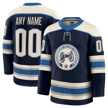 Custom C.Blue Jackets Fanatics Game Premium Jersey - Navy Stitched American Hockey Jerseys