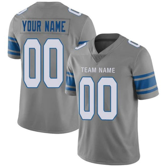 Custom D.Lions Grey Game Jersey -Stitched American Football Jerseys Personalize Birthday Gifts