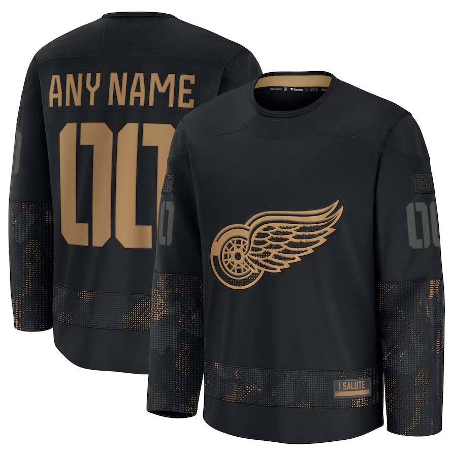 Custom D.Red Wings Fanatics Long Sleeve Game Jersey - Black Stitched American Hockey Jerseys