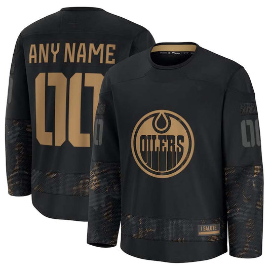 Custom E.Oilers Fanatics Long Sleeve Game Jersey - Black Stitched American Hockey Jerseys