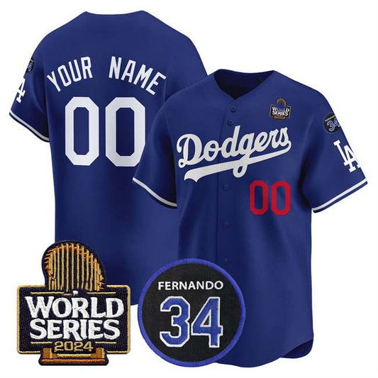 Custom LA.Dodgers Royal World Series With Fernando Memorial Patch Limited Stitched Baseball Jerseys