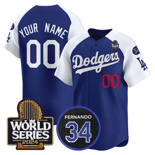 Custom LA.Dodgers Royal White World Series With Fernando Memorial Patch Limited Stitched Baseball Jerseys