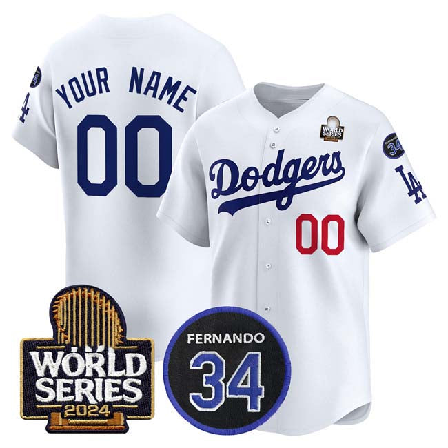 Custom LA.Dodgers White World Series With Fernando Memorial Patch Limited Stitched Baseball Jerseys