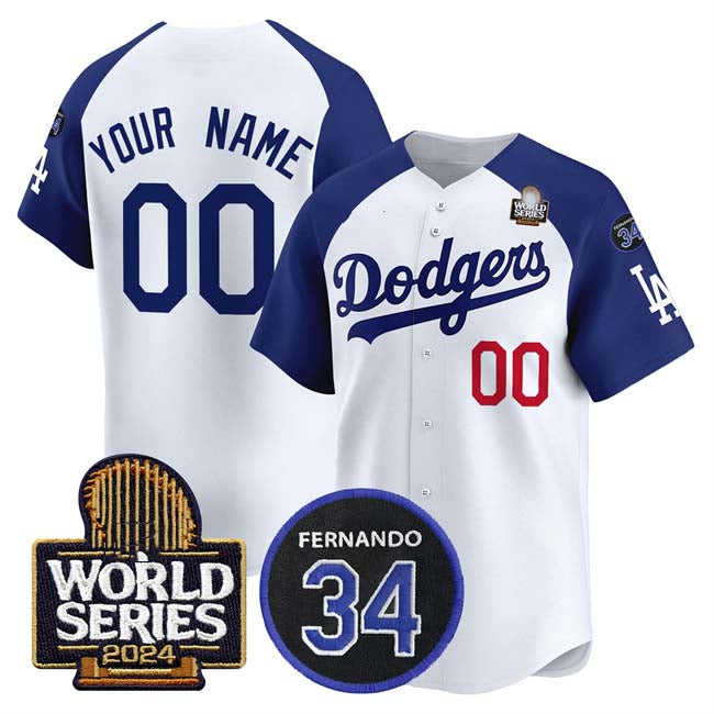 Custom LA.Dodgers White Royal World Series With Fernando Memorial Patch Limited Stitched Baseball Jerseys