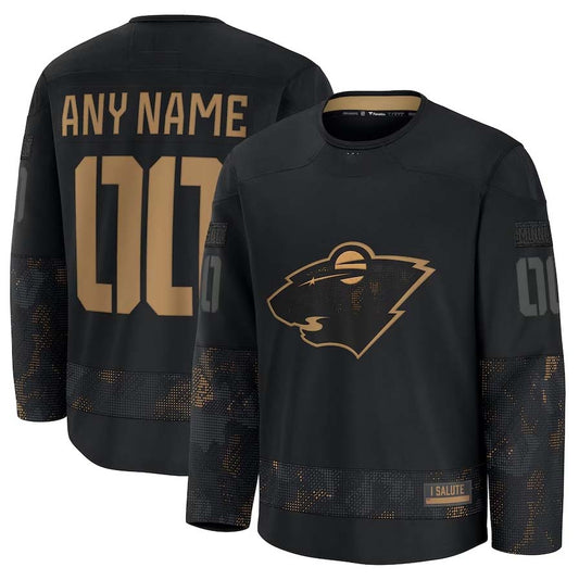 Custom M.Wild Fanatics Long Sleeve Game Jersey - Black Stitched American Hockey Jerseys