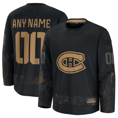 Custom M.Canadiens Fanatics Long Sleeve Game Jersey - Black Stitched American Hockey Jerseys