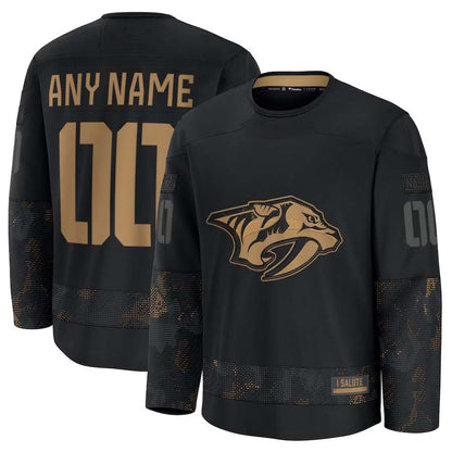 Custom N.Predators  Fanatics Long Sleeve Game Jersey - Black Stitched American Hockey Jerseys