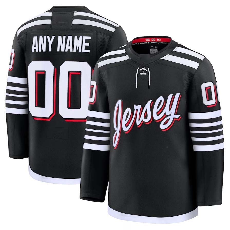 Custom NJ.Devils Fanatics Game Premium Jersey - Black Stitched American Hockey Jerseys