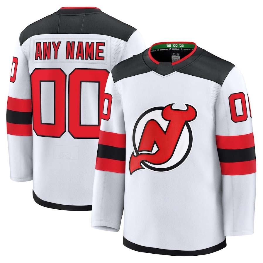 Custom NJ.Devils Fanatics Game Premium Jersey - White Stitched American Hockey Jerseys