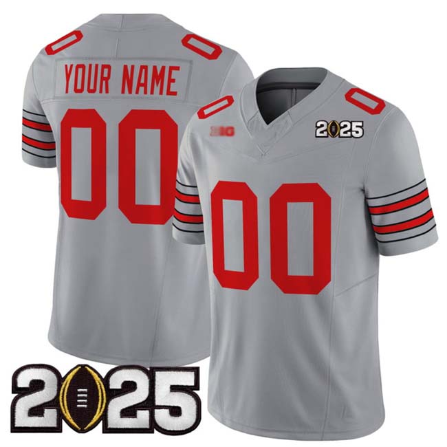 Custom O.State Buckeyes Grey 2025 CFP Final Patch F.U.S.E. Vapor Limited Stitched Football American College Jerseys