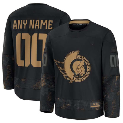 Custom O.Senators Fanatics Long Sleeve Game Jersey - Black Stitched American Hockey Jerseys