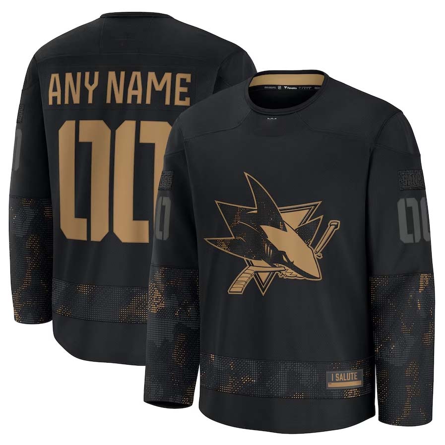 Custom SJ.Sharks Fanatics Long Sleeve Game Jersey - Black Stitched American Hockey Jerseys