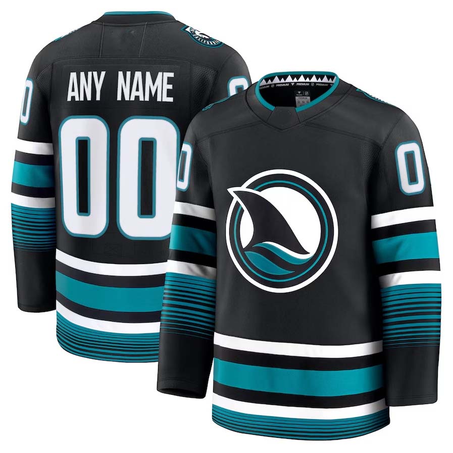 Custom SJ.Sharks Fanatics Game Premium Jersey - Black Stitched American Hockey Jerseys