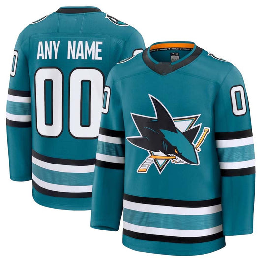 Custom SJ.Sharks Fanatics Game Premium Jersey - Teal Stitched American Hockey Jerseys