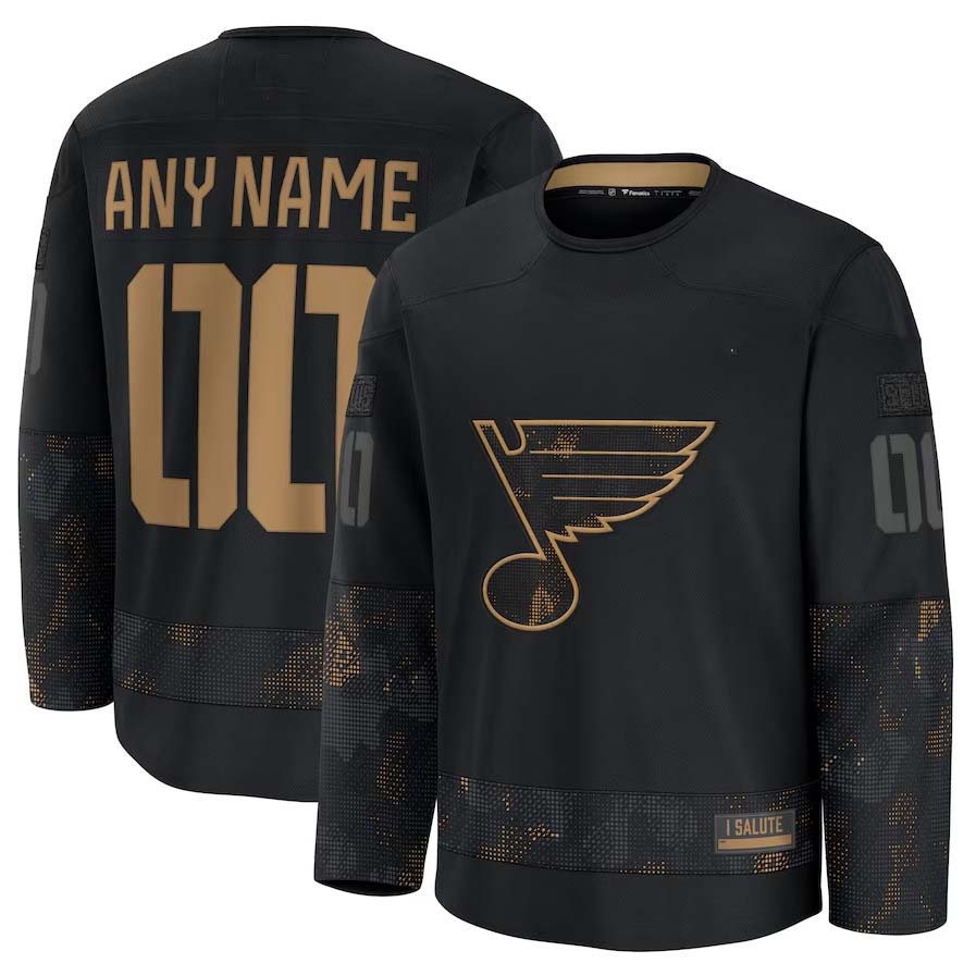 Custom St.L.Blues Fanatics Long Sleeve Game Jersey - Black Stitched American Hockey Jerseys