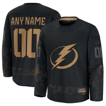 Custom TB.Lightning Fanatics Long Sleeve Game Jersey - Black Stitched American Hockey Jerseys