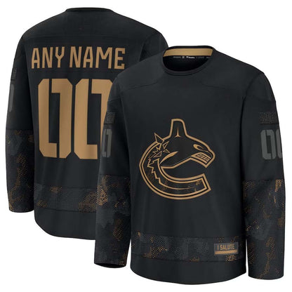 Custom V.Canucks Fanatics Long Sleeve Game Jersey - Black Stitched American Hockey Jerseys