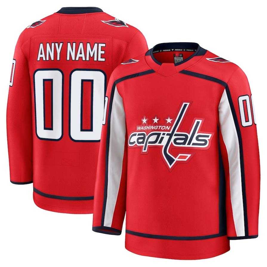 Custom W.Capitals Fanatics Game Premium Jersey - Red Stitched American Hockey Jerseys