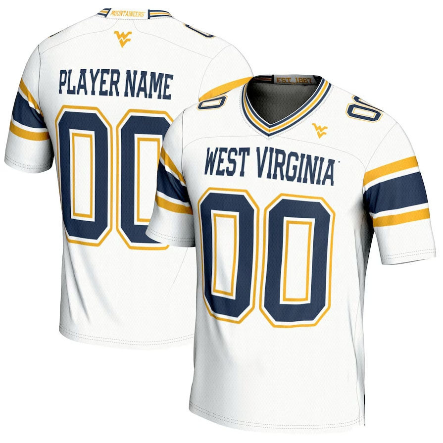 Custom W.Virginia Mountaineers NIL Pick-A Game Football Jersey - White American College Jerseys