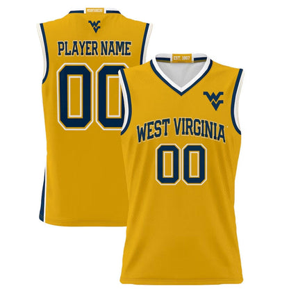 Custom W.Virginia Mountaineers Unisex Lightweight NIL Pick-A Basketball Jersey - Gold American College Jerseys