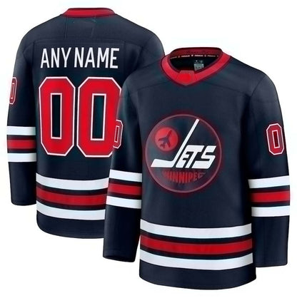 Custom W.Jets Fanatics Game Premium Jersey - Navy Stitched American Hockey Jerseys