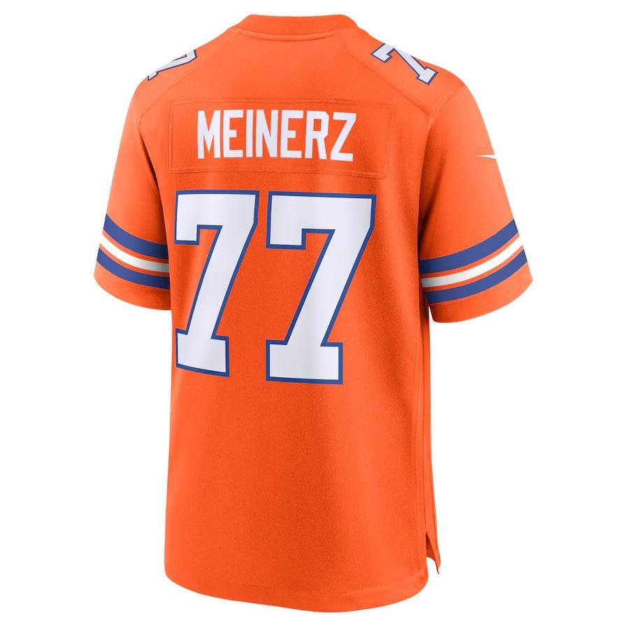 D.Broncos #77 Quinn Meinerz Orange Mile High Collection 1977 Throwback Player Game Stitched American Football Jerseys