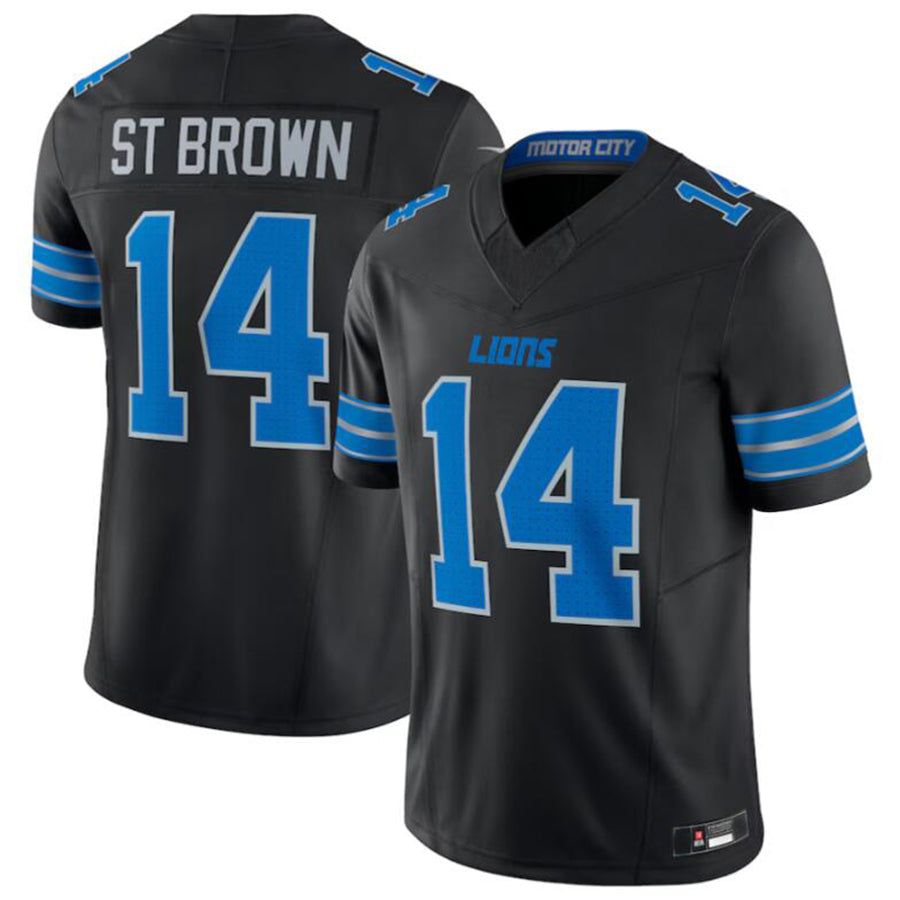 D.Lions #14 Amon-Ra St. Brown Vapor F.U.S.E. Limited Jersey Black Player Football Jerseys