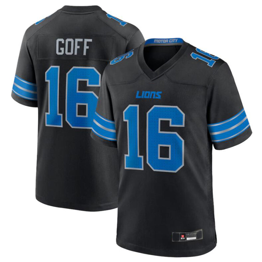 D.Lions #16 Jared Goff Player Black Game Jersey American Stitched Football Jerseys