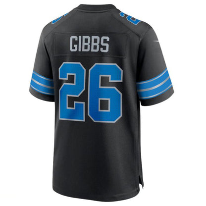 D.Lions #26 Jahmyr Gibbs Player Black Game Football Jerseys