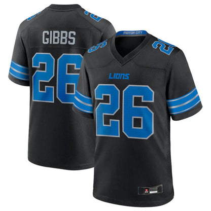 D.Lions #26 Jahmyr Gibbs Player Black Game Football Jerseys