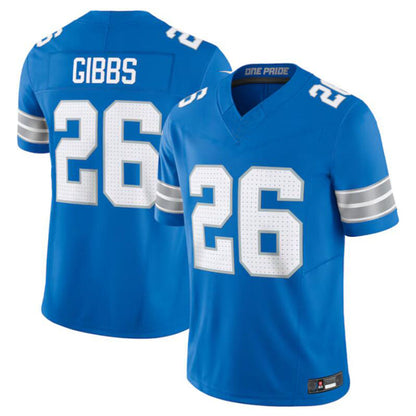 D.Lions #26 Jahmyr Gibbs Blue Vapor F.U.S.E. Limited Jersey Player American Stitched Football Jerseys