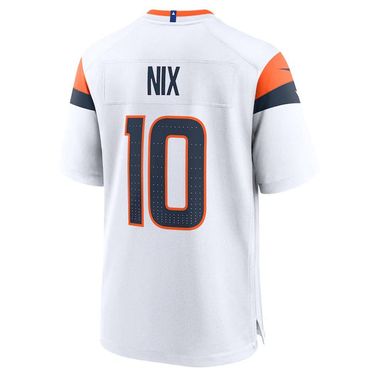 D.Broncos #10 Bo Nix Player Game Jersey - White American Football Jerseys